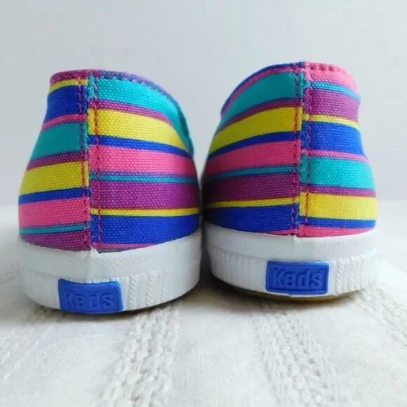 Vintage 90s KEDS Women's 8.5 Multicolor Striped Canvas Flats Sneakers Colors NEW - Picture 6 of 8